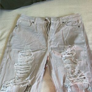 Women’s Distressed Grey Jeans - Classic Five-Pocket